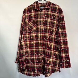 One 24 Rags Womens Flannel Plaid Raw Hem Long Sleeve Sz X-Large